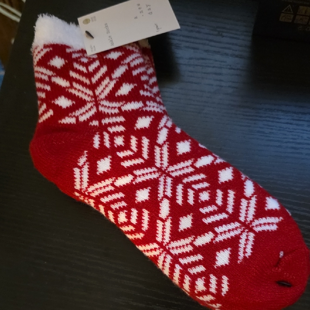 a new day Red and White Ankle Socks